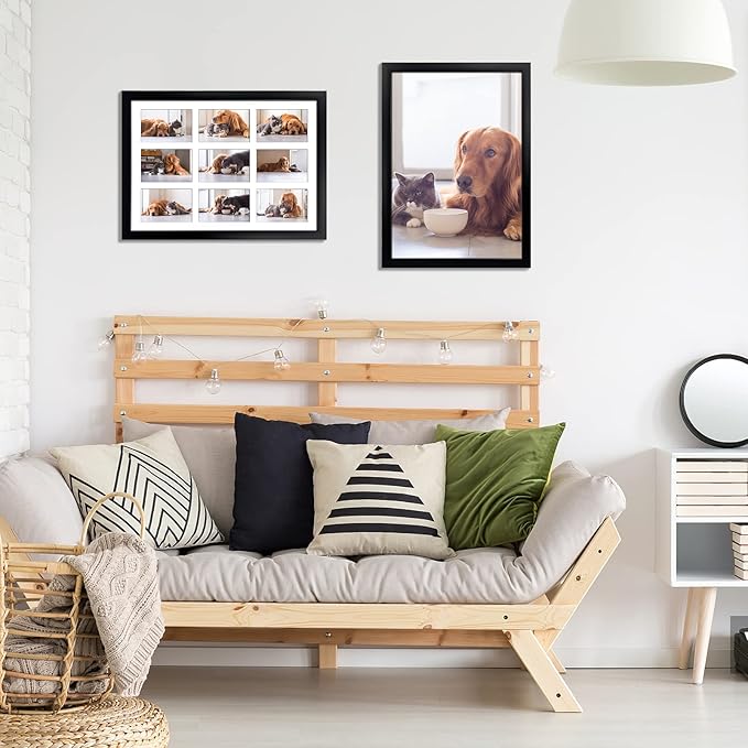 HORLIMER 9 Openings 4x6 Picture Frames Collage Set of 2, Black Multi Photo Frame for Wall Hanging, Horizontally or Vertically Display