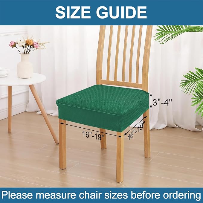 Smiry Waterproof Seat Covers for Dining Room Chairs Set of 4, Stretch Jacquard Removable Washable Chair Seat Slipcovers Protector, No Rear Covers, Chritsmas Green