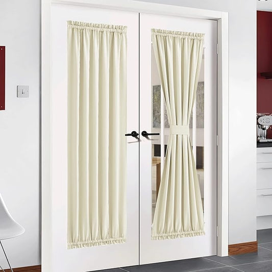 NICETOWN French Door Curtain, Thermal Insulated Room Darkening Window Curtains Solid Energy Saving Decorative Front Door Shades for Home Office Living Room, 54" W x 72" L, 1 Panel, Light Beige