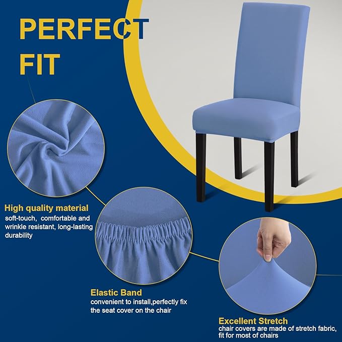Chair Covers for Dining Room Set of 4, Dining Chair Covers, Kitchen Chair Covers, Stretch Removable Washable Dining Chair Slipcovers for Home, Hotel, Banquet, .Haze Blue