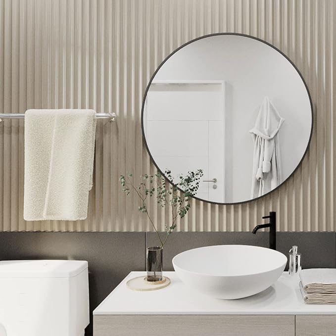 HARRITPURE Round Mirror 23.6" Black Wall Mounted Circle Mirror with Aluminum Alloy Frame Modern Design for Bathroom, Living Room, Vanity, Bedroom, Entryway