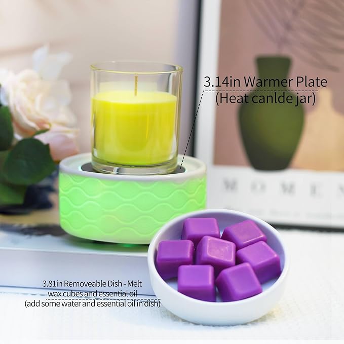 ElusiaKa 7-Color Changing Wax Melt Warmer, Modern Ripple Design 3-in-1 Electric Candle Warmer with Large Melting Dish, Ceramic Scented Wax Melter Essential Oil Burner for Home Aromatherapy, White