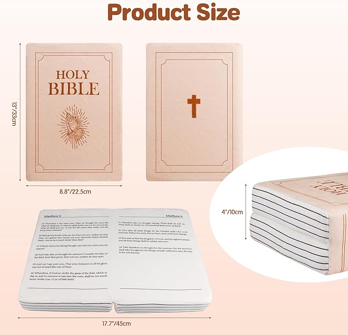 Bible Pillow Book Plush That Opens, Cozy Faith Bible Plushies, for Kids Adults Christian Gifts, Decoration for Bedrooms, Living Rooms (Pink)