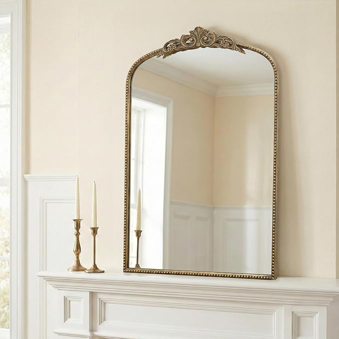 Micasso Ornate Antique Gold Mirror: 24"x 36" French Baroque Arched Mirror - Traditional Vintage Mirrors for Wall/Mantel/Entryway/Bathroom/Hallway - Home Decor for Living Room