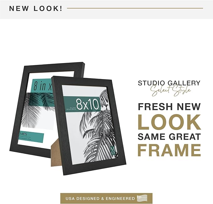 MCS Studio Gallery 8x10 Picture Frame Black Woodgrain Engineered Wood, Vertical & Horizontal Wall Hanging & Easel for Tapletop Display, Rectangle Photo Frame for Photos, Posters & Art Prints (1-Pack)