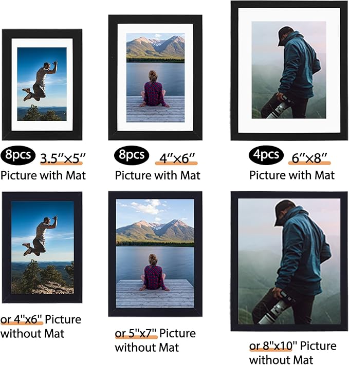Fixwal 20 Pack Picture Frames Collage Wall Decor Wall Frame Set for Gallery Wall Decor, Hanging or Tabletop Display, Assorted Picture Frames Including 8x10, 5x7, 4x6 Family Photo Frames, Black