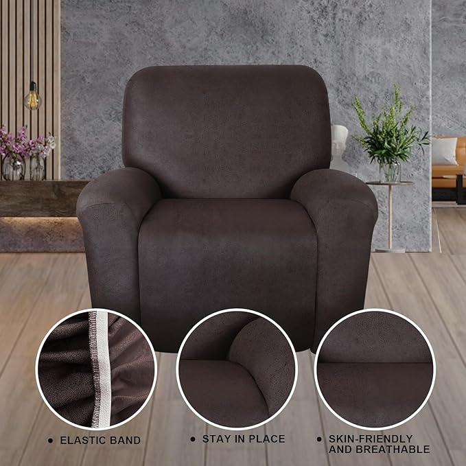 ANARACHON Leather Look Recliner Chair Covers Stay in Place 4-Piece Recliner Slipcovers for Reclining Chair Furniture Protector Spandex Fabric Washable (X-Large, Chocolate)