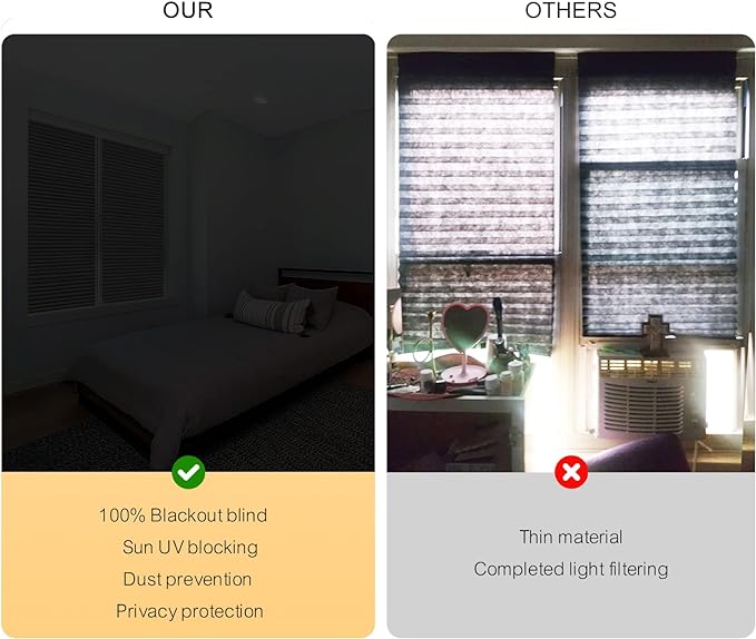 Window Blinds Cordless Blackout No Drill Cut to Size Clip On Stick On Self Adhesive Temporary Blinds Pleated Paper Blinds for Windows Doors Shades for Home Nursery Bedroom Kitchen Bathroom