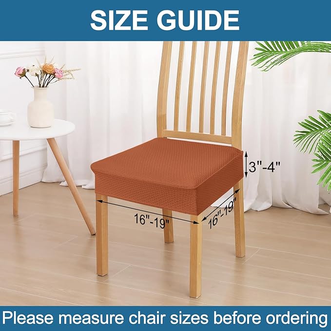 Smiry Waterproof Seat Covers for Dining Room Chairs Set of 6, Stretch Jacquard Removable Washable Chair Seat Slipcovers Protector, No Rear Covers, Rust