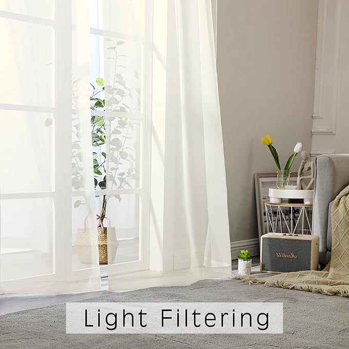 OWENIE Sheer Curtains Ivory 144 inch Extra Long, Elegant and Airy Drapes Translucent Window Treatments for Living Room/Bedroom, Ivory, 2 Panels=84" Wide