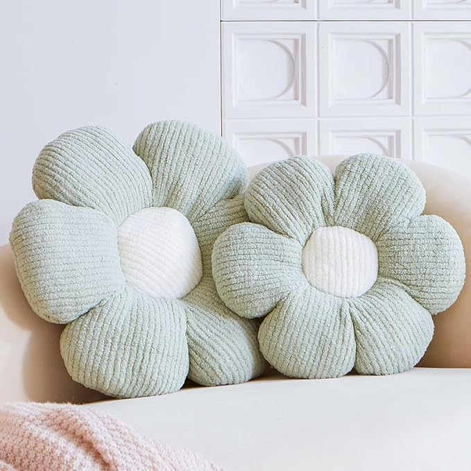 Sage Green Flower Pillow, Decorative Throw for Bed Couch, Cute Shaped Plush Aesthetic, Soft 14.9" Daisy Floor Pillow Seat Cushion