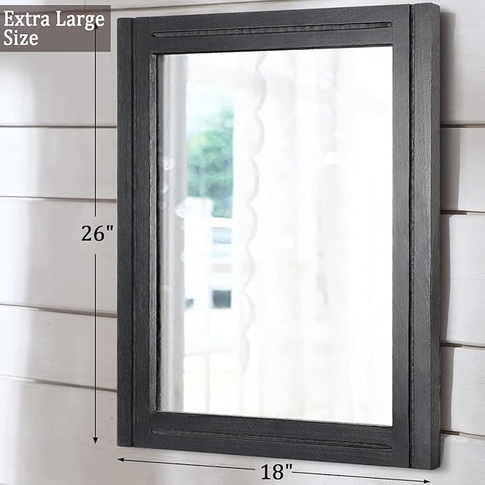 AAZZKANG Wood Framed Mirror Rectangular Mirrors for Wall Black Large 26"x18" Decorative for Bedroom Living Room Bathroom Home Entyway Hanging