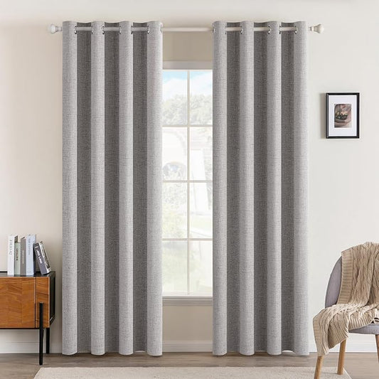 MIULEE Linen Texture Curtains for Bedroom Solid 100% Blackout Thermal Insulated Light Gray Curtains Grommet Room Darkening Drapes for Living Room Nursery 52x108 Inch (2 Panels)
