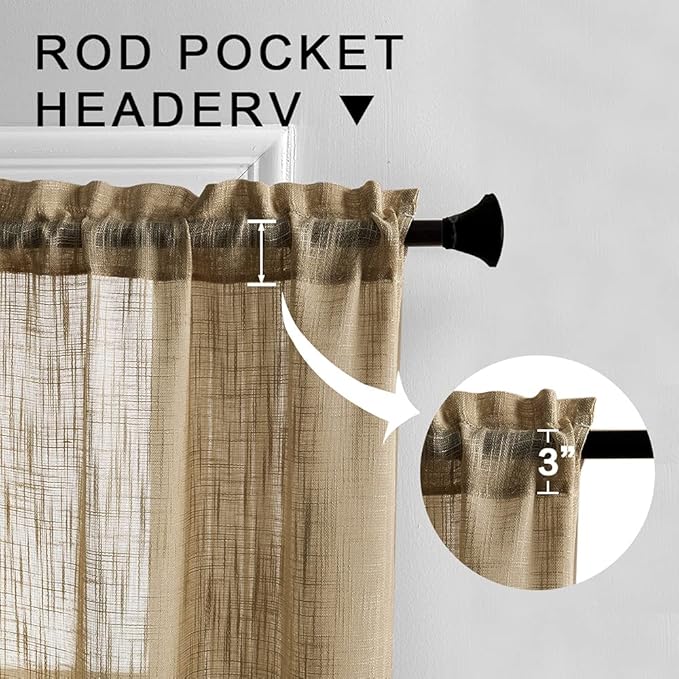 XTMYI Country Kitchen Curtains Burlap Linen Woven Textured Cabin Bathroom Farmhouse Decor Cafe Curtain Tiers Short Rustic Curtains for Small Window,Camal,36 Inch Length