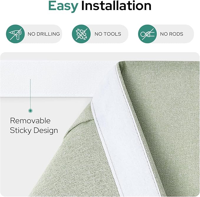 HOMEIDEAS 100% Sage Green Linen Blackout French Door Curtains, Privacy Door Window Curtains, 30 X 68 Inch Room Darkening Blinds, Thermal Insulated Shades for Bedroom, 1 Panel