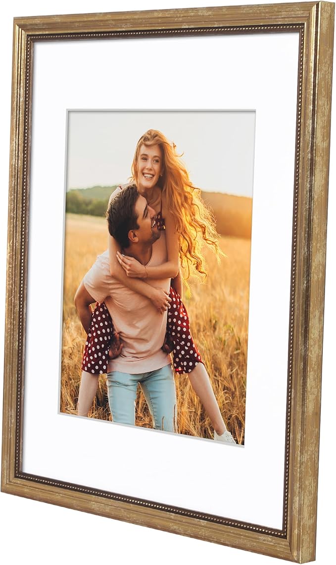 Americanflat Vintage Frames - 11x14 Picture Frame with Beaded Accents and Shatter-Resistant Glass - Use as 8x10 Frame or Display 11x14 Photos Without Mat - Heirloom Collection - Wall Display - Gold