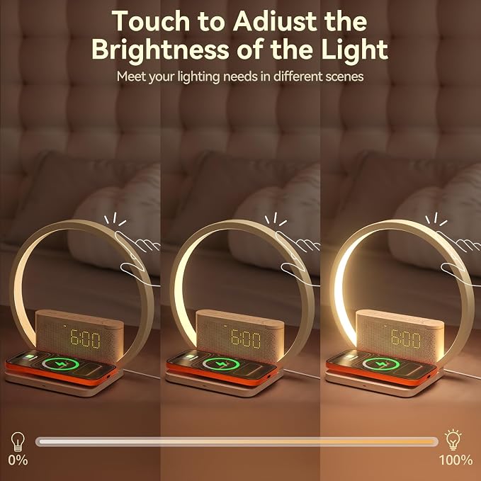 Vivilumens Sunrise Alarm Clock Wireless Charger, 10 White Noise Sound Machine Alarm Clock with 30/60/90 Mins Timer, 3 Levels Touch Night Light Dual Clocks for Heavy Sleeper Bedroom Decor Gift for Her - Image 7