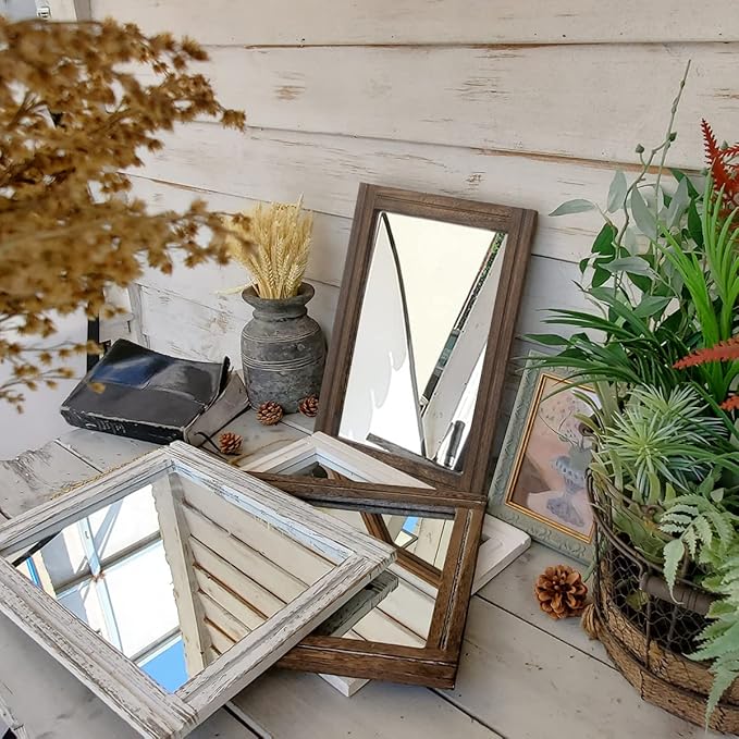 AAZZKANG Rustic Wood Mirror Rectangle Decorative Wall Hanging Mirrors with Frame for Bedroom Living Room Bathroom Home Entryway