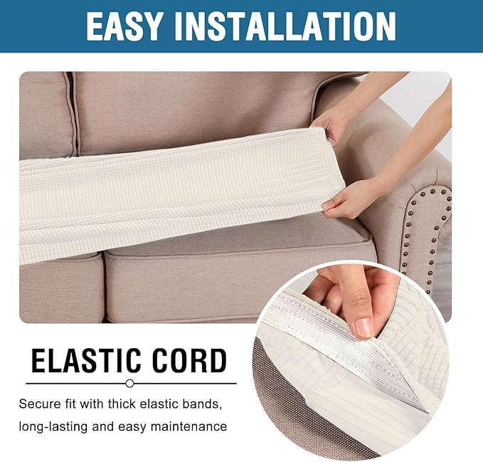 H.VERSAILTEX Super Stretch Individual Seat Cushion Covers Armchair Sofa Covers Couch Cushion Covers Slipcover Sets Thick Jacquard Textured Twill Fabric (1 Piece Chair Cushion Cover, Porcelain White)