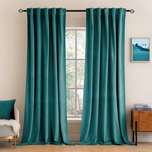 MIULEE Teal Velvet Curtains 90 inches 2 Panels - Luxury Blackout Curtains for Bedroom Living Room Thermal Insulated Super Soft Window Drapes Rod Pocket & Back Tab, W 52 x L 90 inch