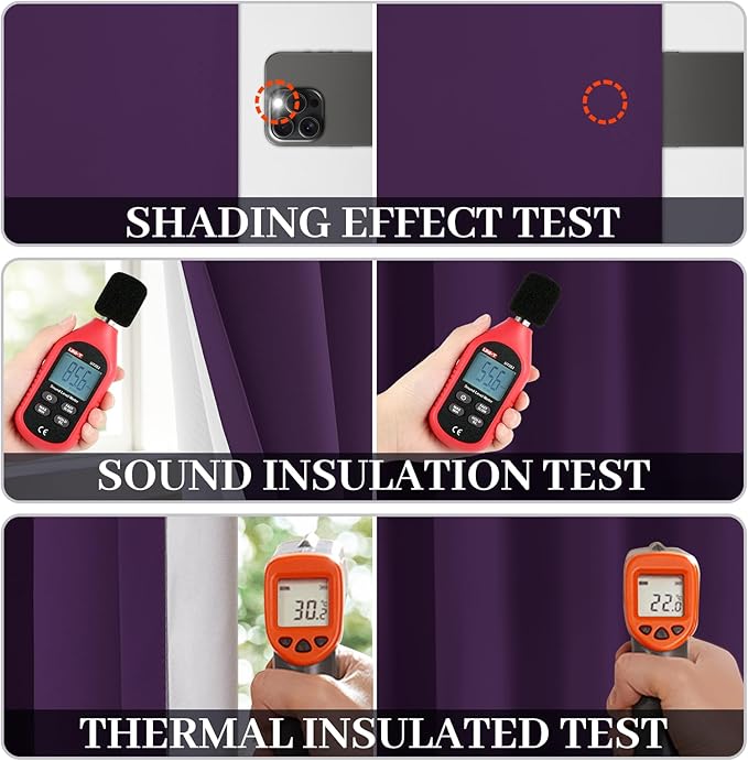 Yakamok Room Darkening 100% Blackout Curtains Grommet Window Treatments with 2 Thick Layers-Purple Thermal Insulated Drapes Set of 2 Panels for Bedroom Living Room 38 Inches by 72 Inches Length