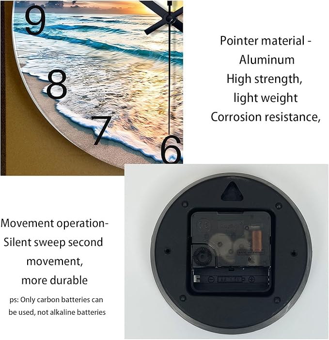 20 Inch Big Wall Clocks for Living Room Decor Analog Glass Wall Clock Non Ticking Beach Wall Clock Battery Operated