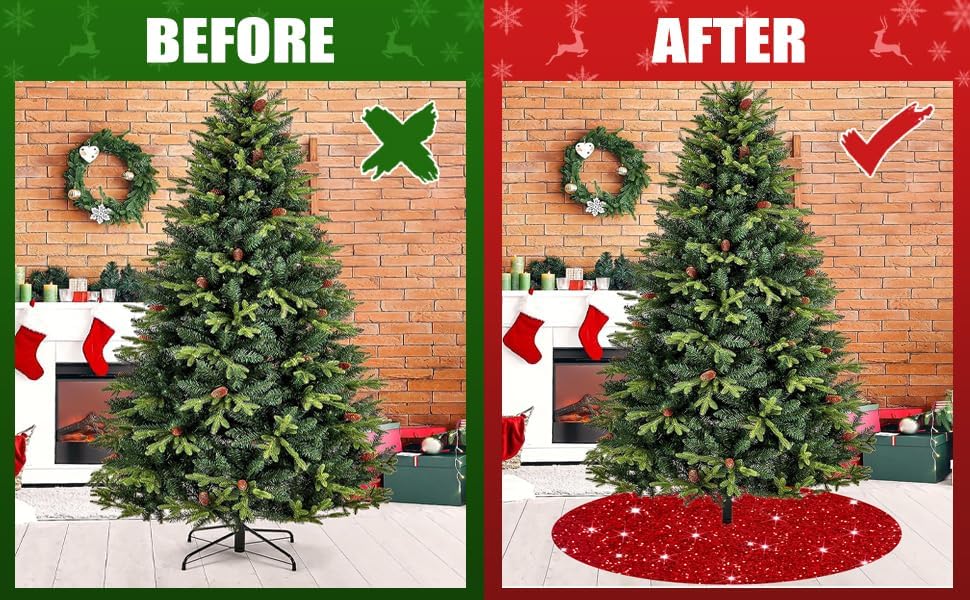 FOTSHARER Red Christmas Tree Skirt 21 Inches Shiny Tabletop Tree Skirt Sequin Tree Skirt Velvet Christmas Tree Skirt Mini for Holiday Decorations Glitter Sequins Tree Skirts New Year Decoration - Image 3