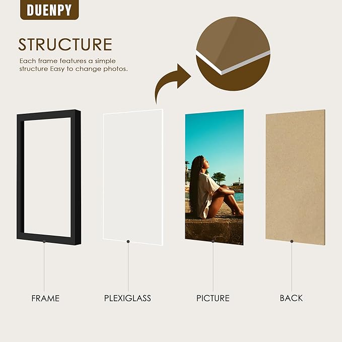 5 Folding 5x7 Picture Frame Horizontal Engineered Wood Accordion Photo Frame with Plexiglass Tabletop Bookshelf Display Black