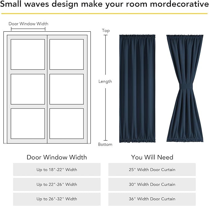 NICETOWN 100% Blackout French Door Curtain,Privacy Thermal Insulated Window Curtain with Adjustable Tieback for Glass Front Sliding Patio Door, 1 Panel, 36W x 72L, Navy