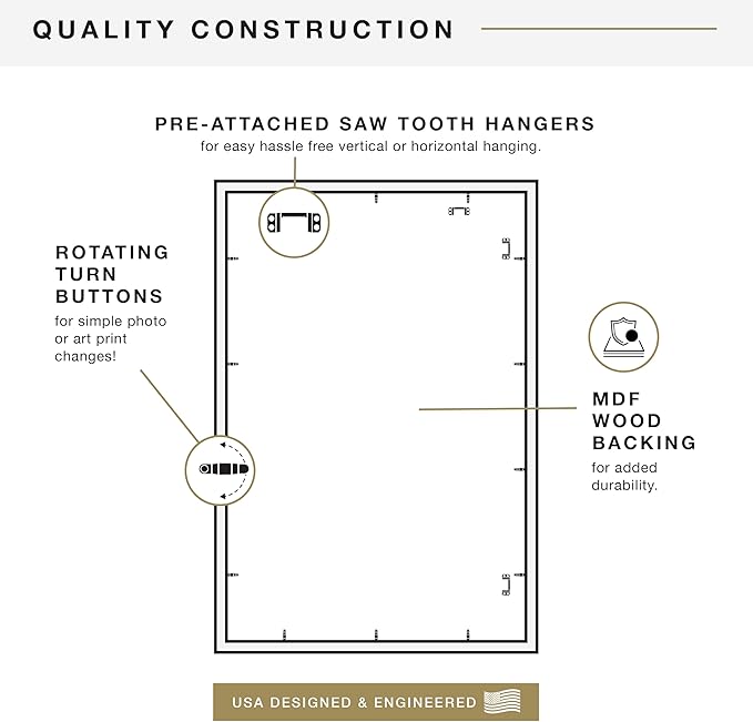 MCS Studio Gallery Movie Poster Frame 24x36 Black Woodgrain Engineered Wood, Vertical & Horizontal Wall Hanging Large Picture Frame for Photos, Artwork & Custom Posters (2-Pack)