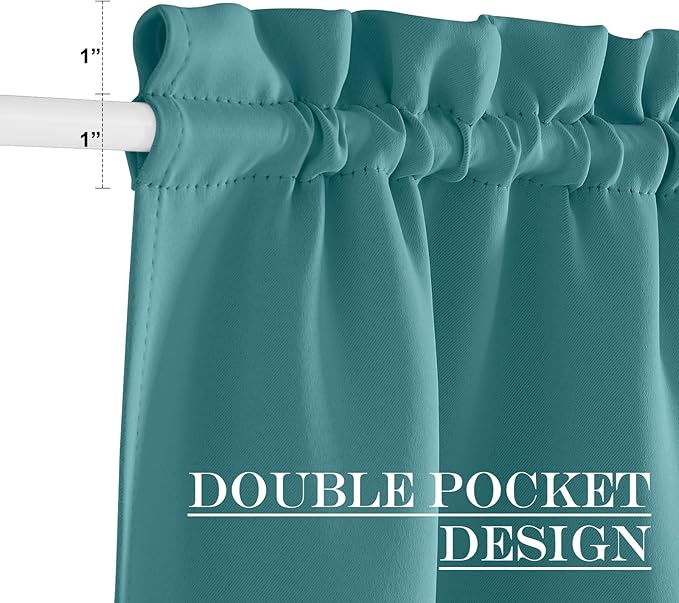 NICETOWN French Door Blackout Curtain for Kitchen Thermal Insulated Drapes Temporary Window Treatment Covering for Glass Door Rod Pocket with Tieback, 25" x 80", Sea Teal, 1 Panel