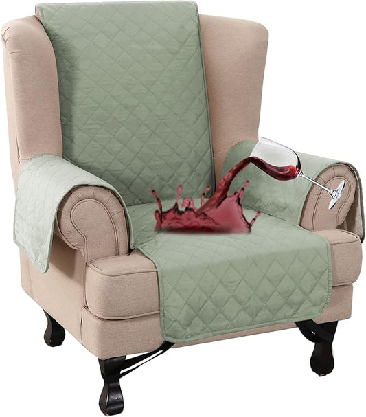 Turquoize 100% Waterproof Wing Chair Cover Wing Armchair Slipcovers Chair Couch Protector Triple Non-Slip Sofa Slipcover for Wing Chair Furniture Protector for Pets, Kids,Dog (Wing Chair, Sage)