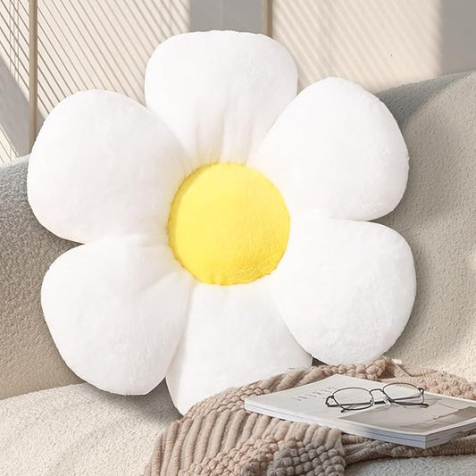17.7 Inch White Flower Pillow – Daisy Shaped Cute Decorative Throw Pillow, Soft Floral Seating Cushion Floor Pillows for Sofa, Bed, Chair & Room Easter Decorations for Home