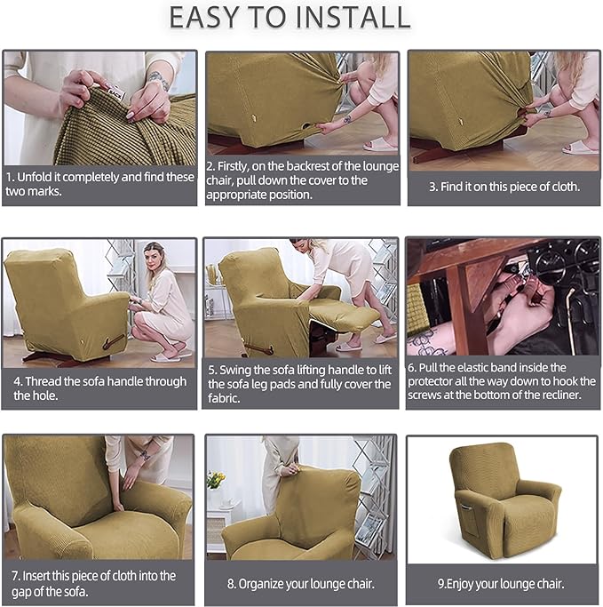 KEKUOU Recliner Chair Covers Lazy Boy Recliner Covers Stretch Couch Cover Slipcovers 1 Piece Furniture Protector with Elastic Bottom for Dog,Kids.(Recliner, Tan)