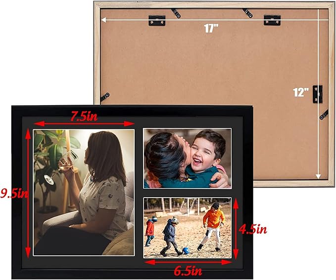 Golden State Art, Set of 8, 12x17 Black Wood Picture Frame - Black Mat for 8x10 And 5x7 Photos - Tempered Glass, Sawtooth Hanger, Swivel Tabs - Wall Mounting - Great for Gift
