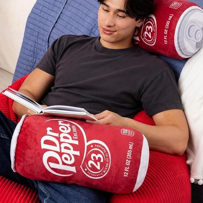 Dr Pepper Pillow – Soda Can Plush Pillow, Funny Gag Gift for Men & Women, Soft Decorative Cushion for Bedroom, Living Room & Couch