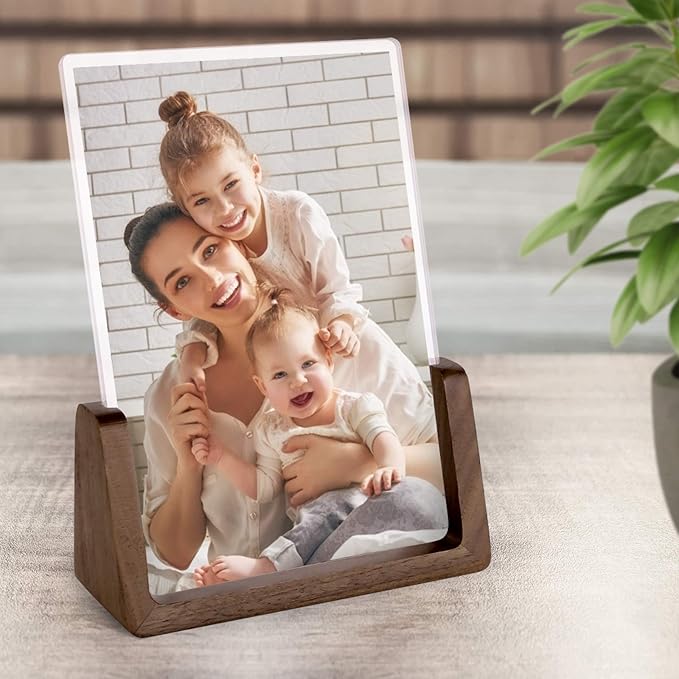 Mixoo 5x7 Picture Frame 2 Pack - Double Rustic Vintage Wooden Picture Frames 5x7 inch with Walnut Wood Base and High Definition Break Free Acrylic Glass Covers for Tabletop or Desktop Display ( 5x7 inch, Vertical + Vertical)