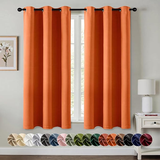 MIULEE Orange Blackout Curtains for Bedroom Living Room 63 Inches Long 2 Panels, Thermal Insulated Room Darkening Drapes Grommet Noise Reducing Light Blocking Window Treatments 40x63 Inch