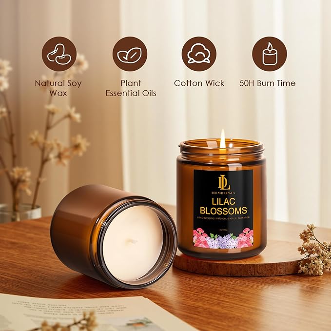6 Pack Candles for Home Scented, Candles Gifts for Women Men, 42oz Soy Candle Set, Scents of Roses/Lemon Lavender/Vanilla Cupcake/Amber Patchouli/Lilac Blossoms/Mint Eucalyptus