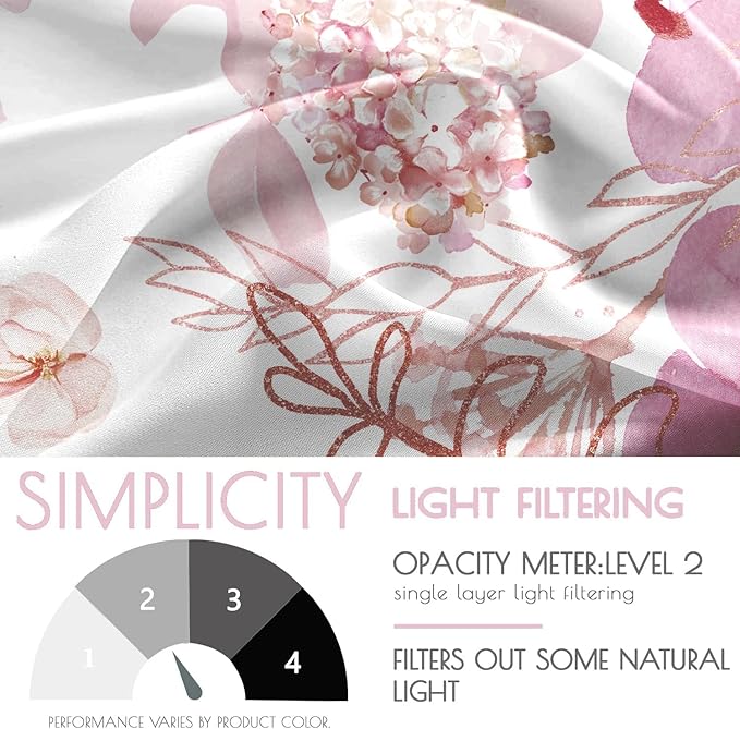 Pink Floral Leaf Sheer Curtains for Girls Bedroom, Botanical Farmhouse Light Filtering Privacy Semi-Sheer Cute Light Pink Curtains for Kids Nursery 84 Inches Long 2 Panels,Rod Pocket,Each 52 Inch Wide