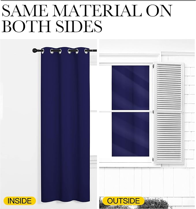 NICETOWN Window Drapes Long Curtains - Living Room Panels Grommet Top Window Treatment for Hall & Guest Room (Navy Blue, 42 inches Wide x 95 inches Long, 2 Pieces)