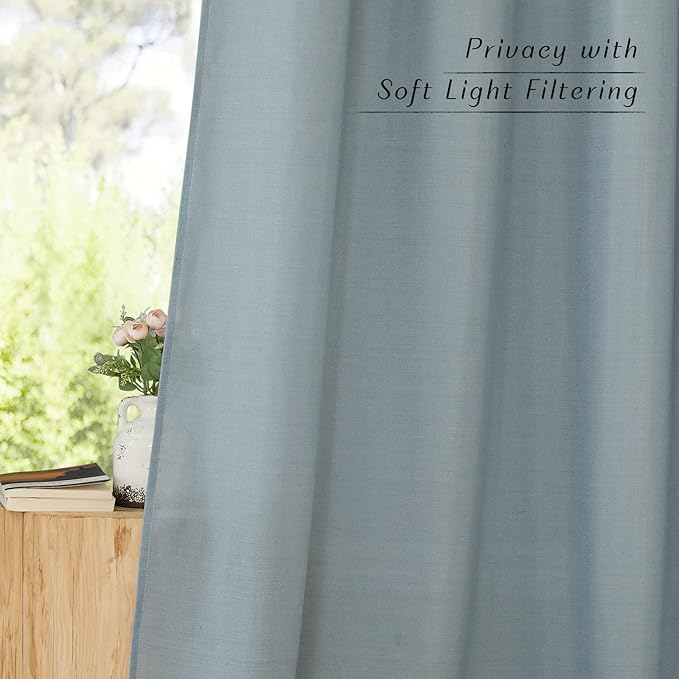 NICETOWN Stone Blue Thick Linen Curtains for Bedroom, Grommet Linen Blend Vintage Window Treatments Privacy Curtains That Let Light in for Living Room, 55" W x 72" L, Set of 2