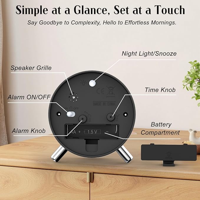 Analog Alarm Clock Night Ligh Battery Operated for Bedroom - Image 2