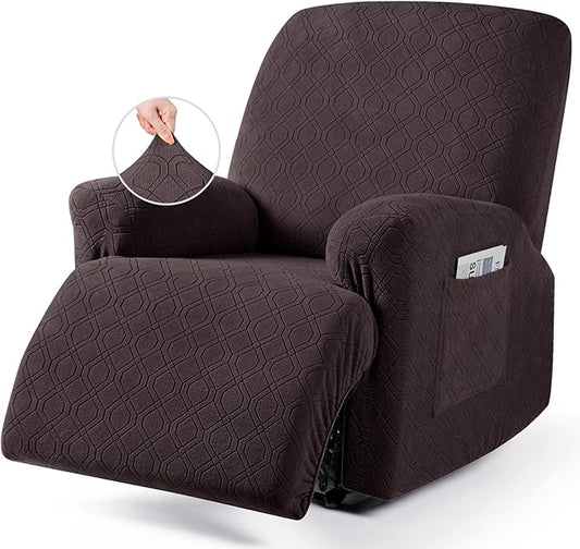VANSOFY Recliner Chair Cover, 3-Pieces Stretch Recliner Covers for Recliner Chair Soft Reclining Chair Slipcover Furniture Protector for Dogs Cats(Chocolate)