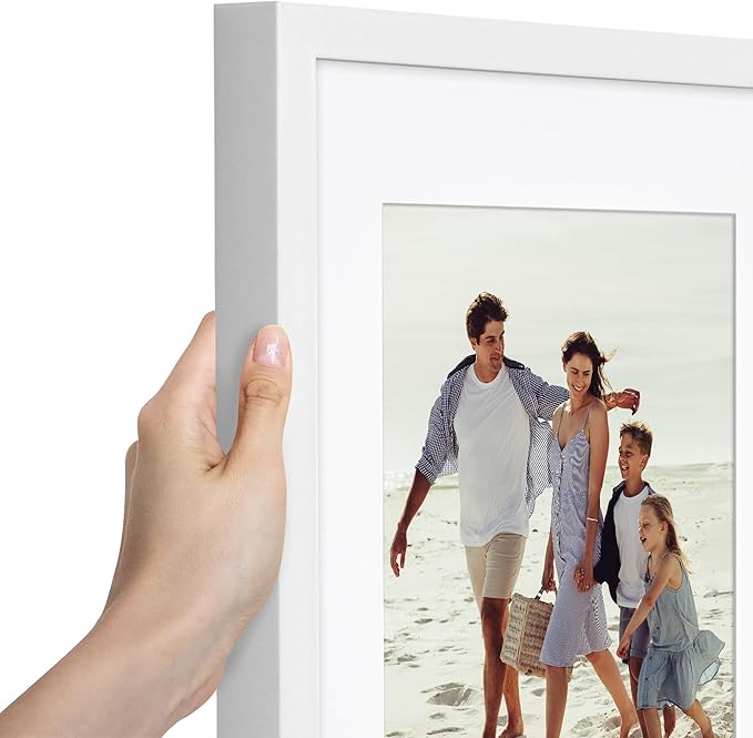 Americanflat 11x14 Picture Frame with Shatter-Resistant Glass - Use as 8x10 Frame with Mat or Display 11x14 Photo Without Mat - Soho Collection - Deep Molding Picture Frames for Wall Display - White