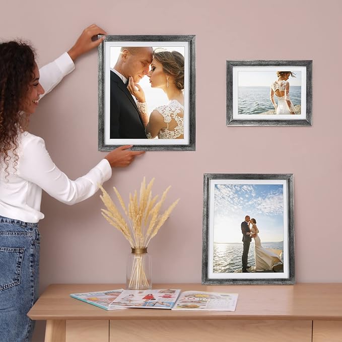 Giftgarden Antique Silver Picture Frames Assortment for Multiple Sizes Photos, Four 4x6, Four 5x7, Two 8x10, Gallery Frame Collage for Wall or Tabletop, Set of 10, Rustic Distressed Silver