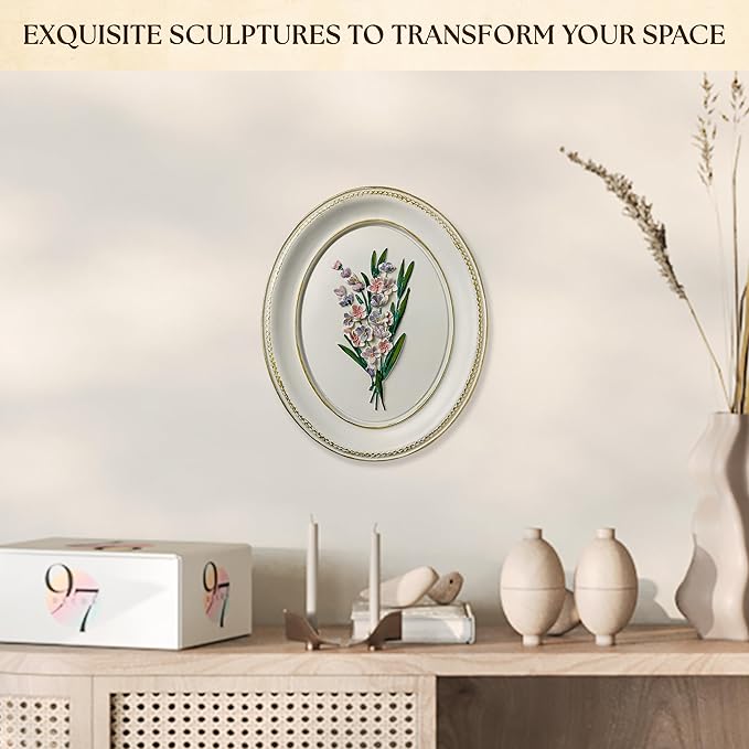 97 Decor White Vintage Wall Sculpture Decor - 3d Floral Wall Art, Unique Hancrafted Flower Sculptures, Elegant Gallery Art For Home Bedroom Kitchen Decorations