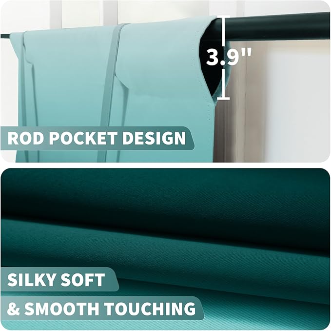 COSVIYA 100% Blackout Ombre Teal Adjustable Tie Up Curtains for Kitchen Thermal Insulated Room Darkening Valance Rod Pocket Balloon Roman Shade for Small Window,48" L x 42" W, 1 Panel