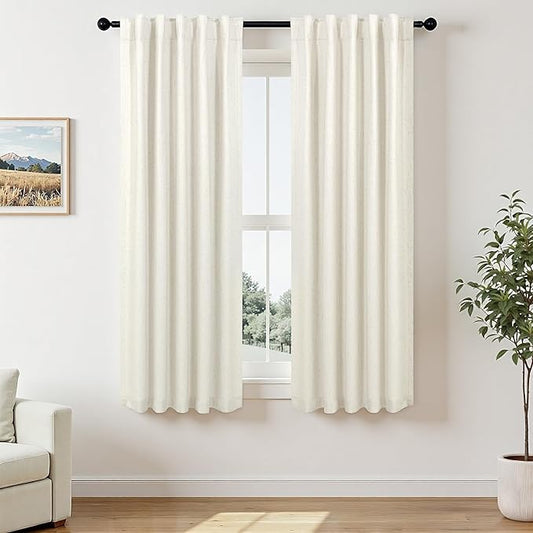 Pitalk Nursery Curtains for Girls Room Linen Black Out Back Tab Rod Pocket Cream Blackout Curtains 2 Panels 63 Inch Length for Baby Teen Boys Bedroom Dorm Short Window Off White Wide 38 x 63 Long
