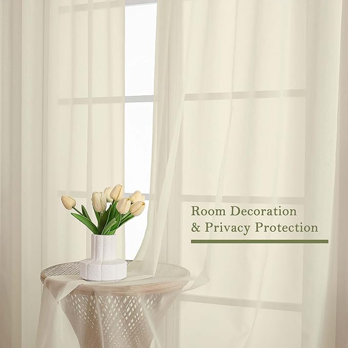 Lecloud Cream Sheer Curtains 84 Inches Long 2 Pcs, Dual Rod Pocket Breathable Rustic Living Room Curtains for Bedroom Dining Room, Home Decor Light Filtering Drapes, Each Panel 59" W x 84" L